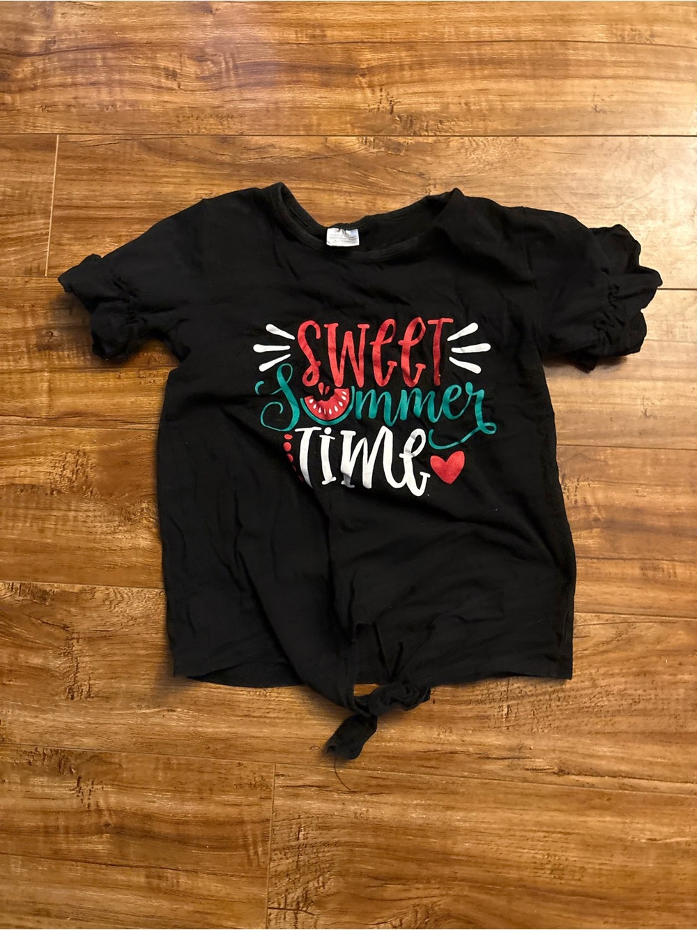 Girls Black 'Sweet Summer Time' Knot-Front Tee